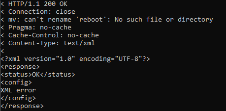 Screenshot of the BGW210-700's first responses to sending HTTPS POST requests via cURL, showing how the https commands are interpreted via the mv shell command. 